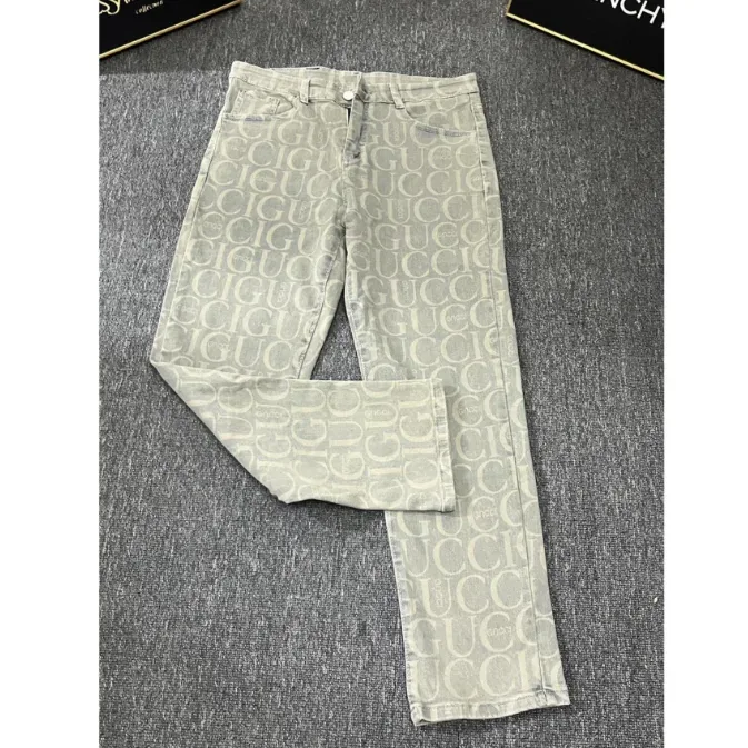 Gucci GG Supreme Logo Jeans Light Grey