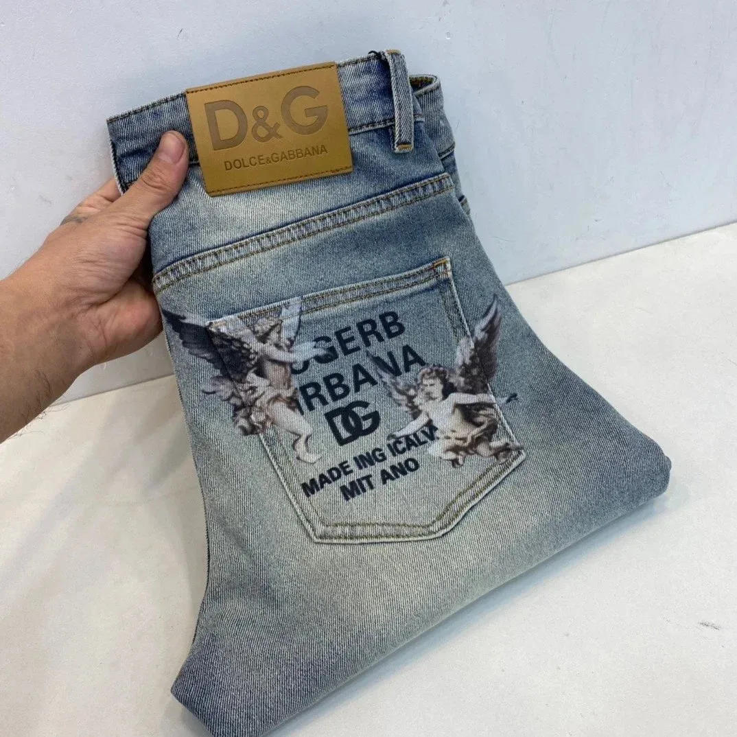 Dolce & Gabbana Angel Print Jeans Light Blue