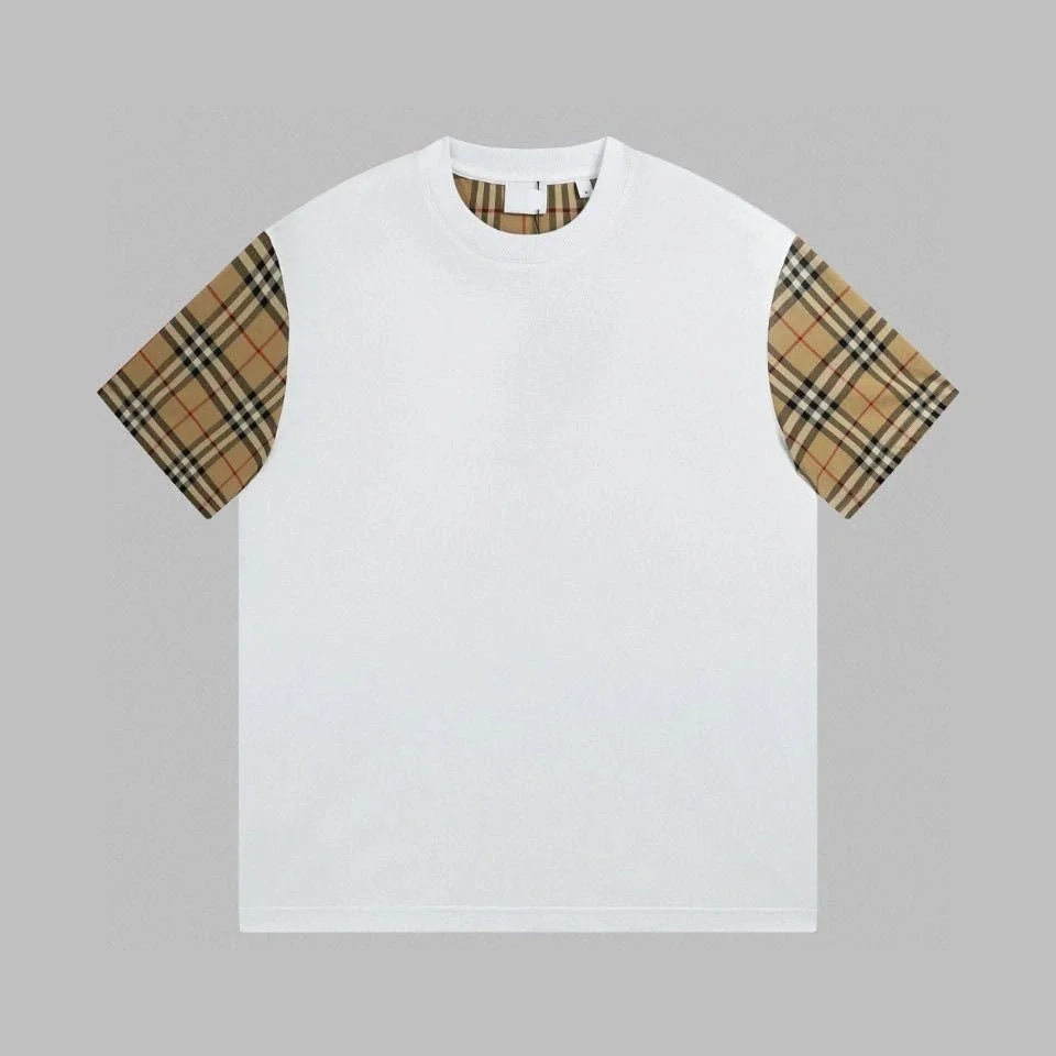 Burberry White & Checkered Sleeve T-Shirt