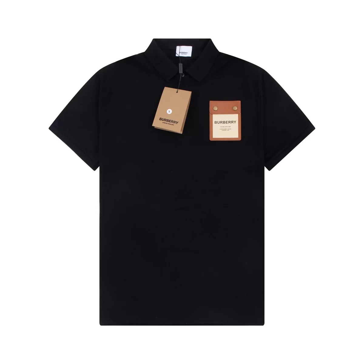 Burberry Black Leather Pocket Polo Shirt