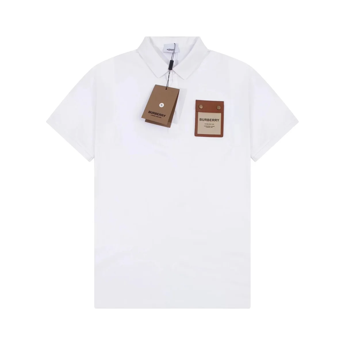 Burberry White Polo Shirt with Leather Pocket