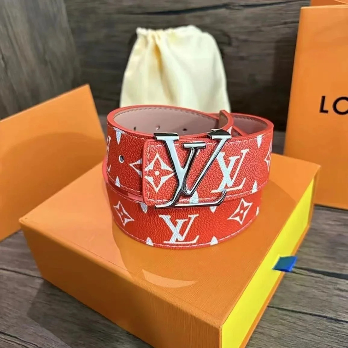 Louis Vuitton Neverfull Monogram Belt Red