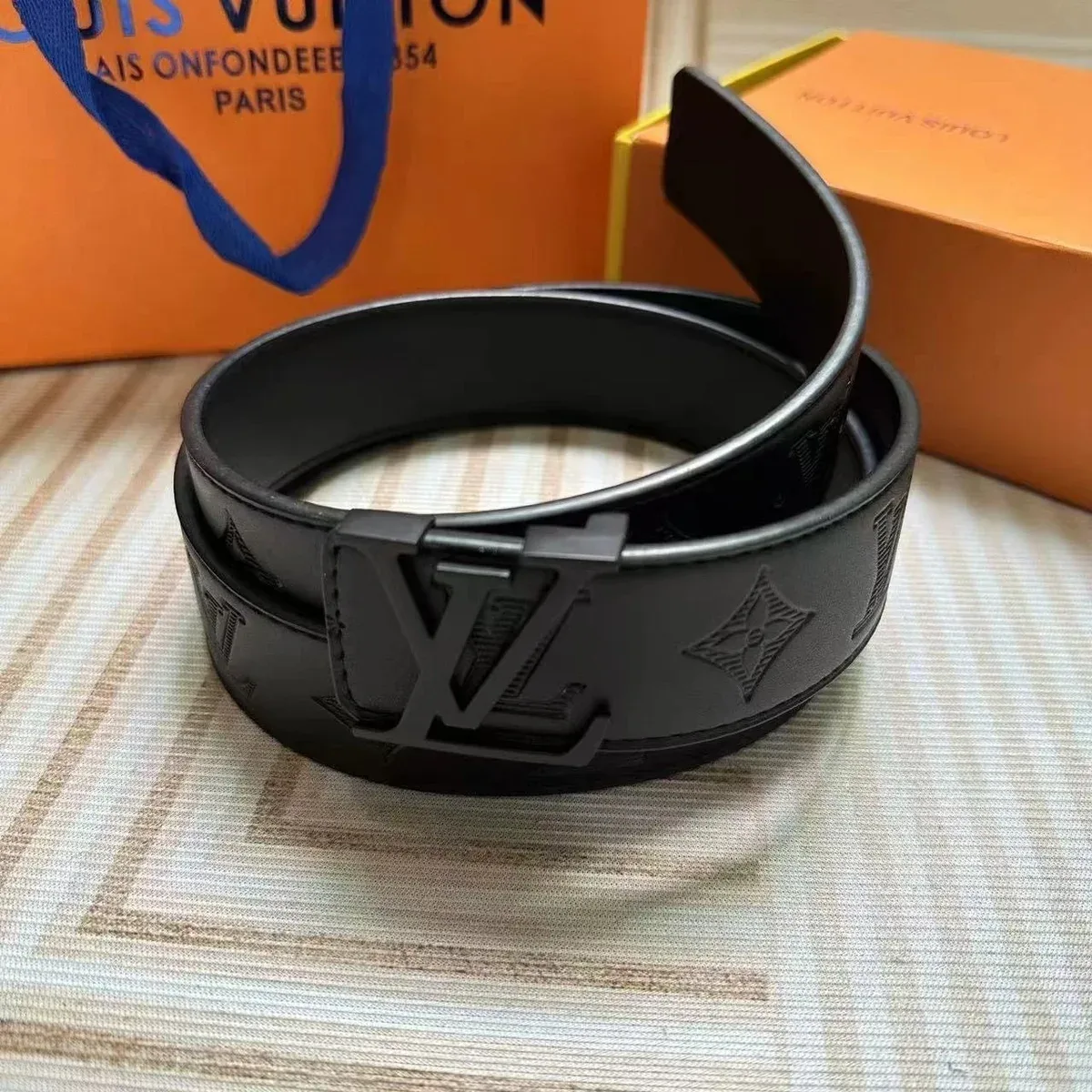 Louis Vuitton LV Monogram Belt Black Leather Belt