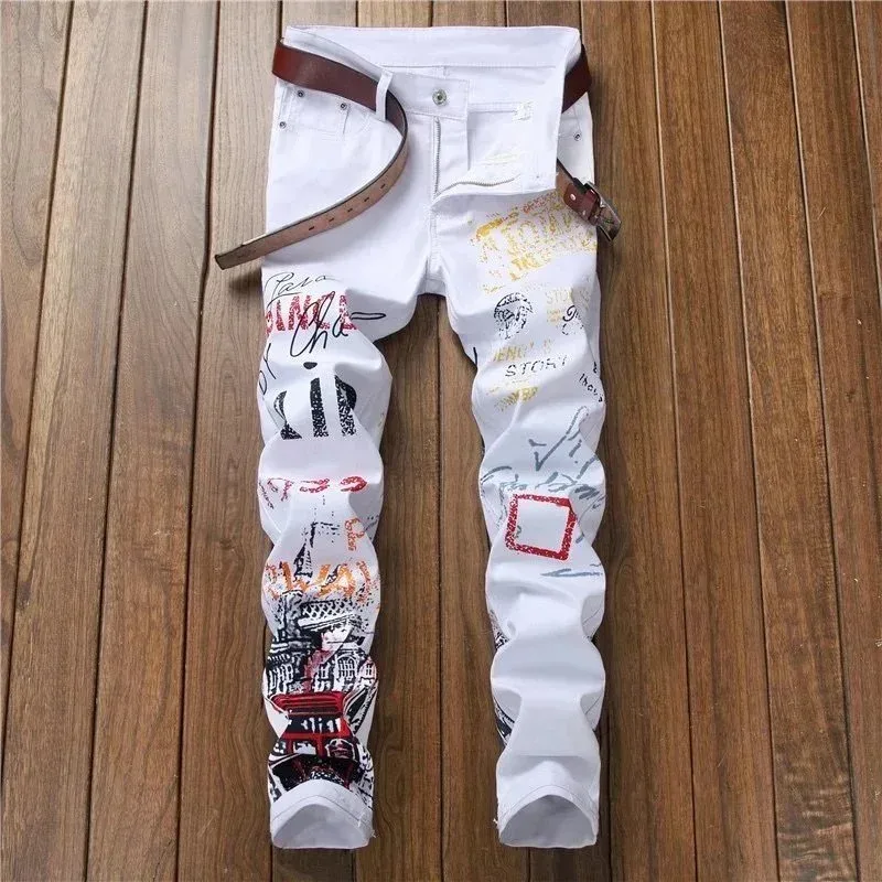 White Graffiti Print Slim Fit Jeans