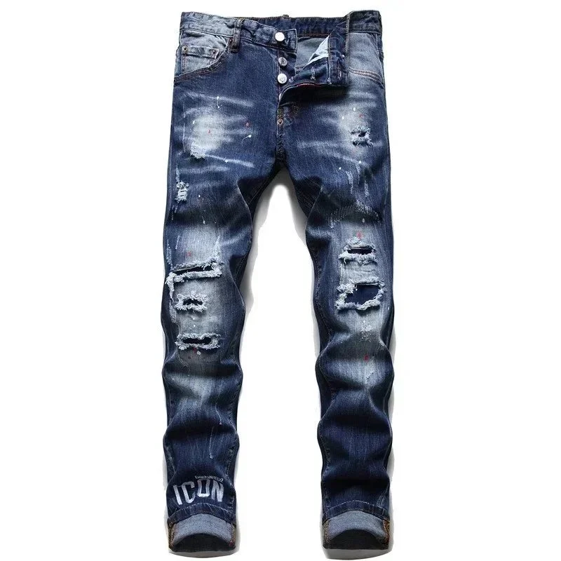 Distressed Denim Jeans Icon Blue Slim Fit