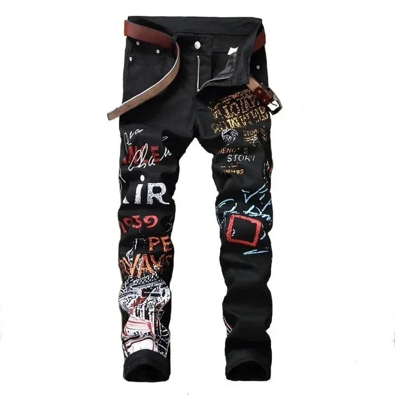 Black Graphic Print Jeans