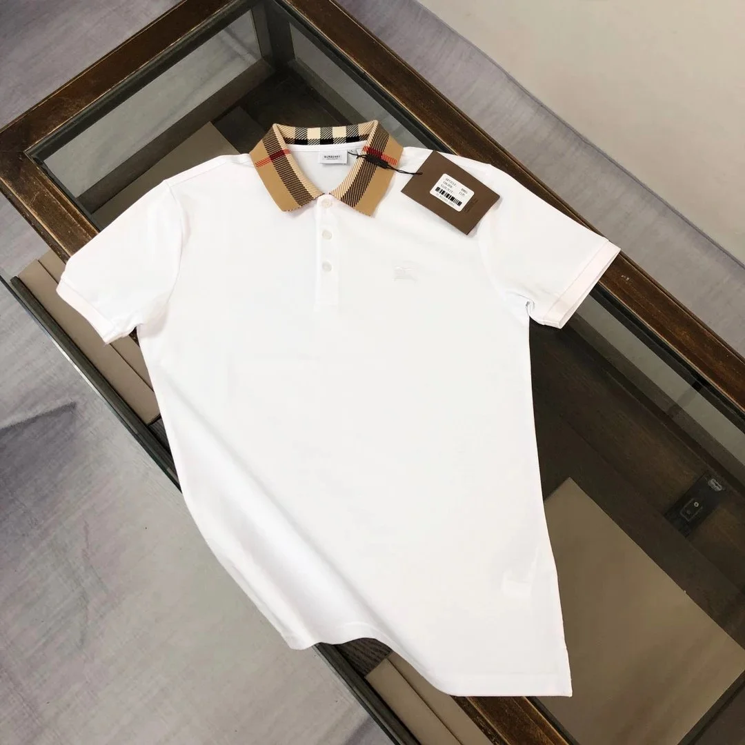 Burberry White Classic Polo Shirt with Check Collar