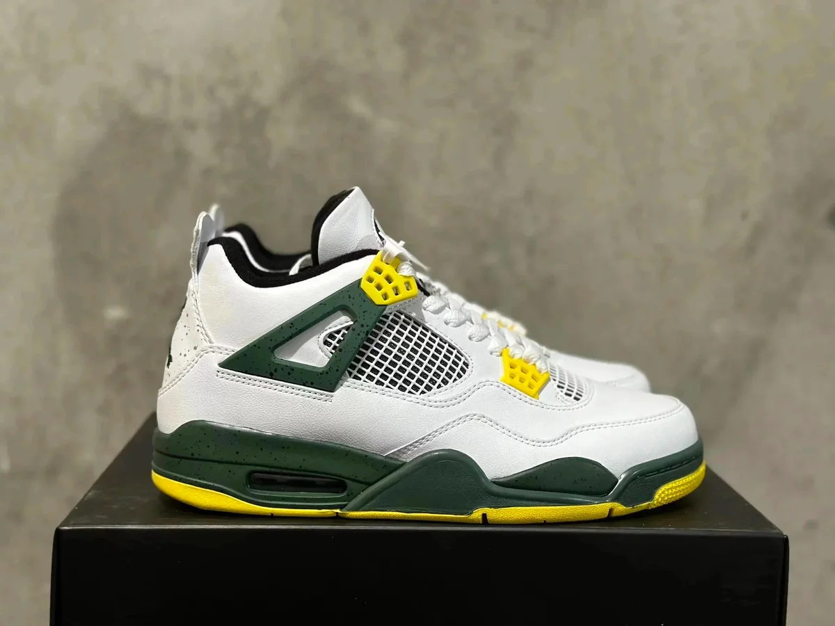 Air Jordan 4 Olive White Green Yellow Sneakers
