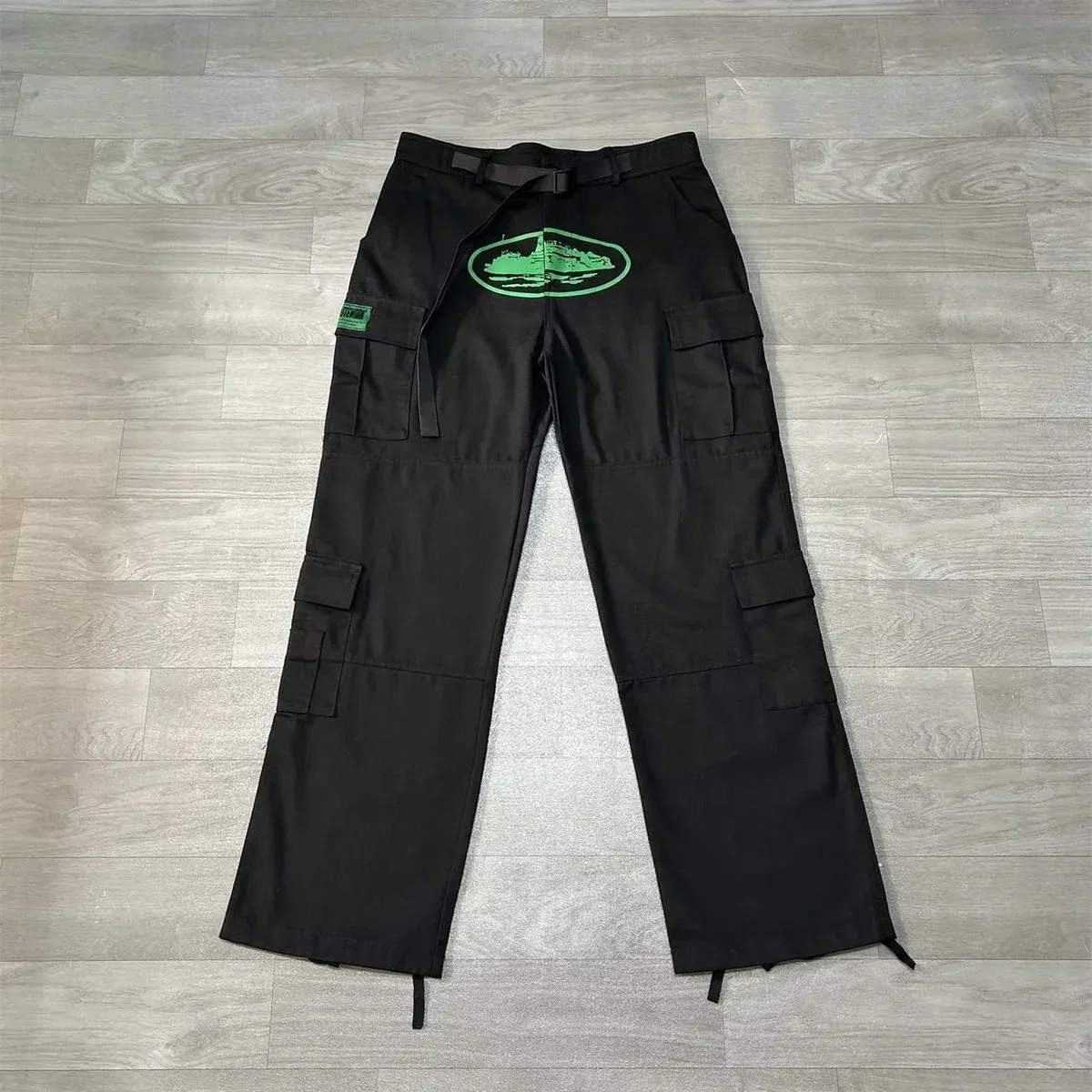 Black Green Logo Cargo Pants 04 Bottoms