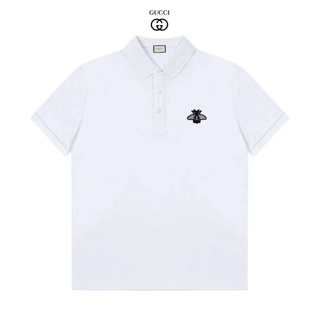 Gucci White Bee Embroidery Polo Shirt