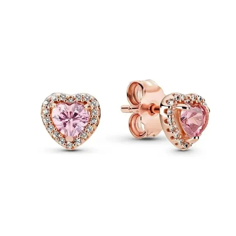 Pandora Return to Tiffany BB-16 Rose Gold Pink Heart Stud Earrings