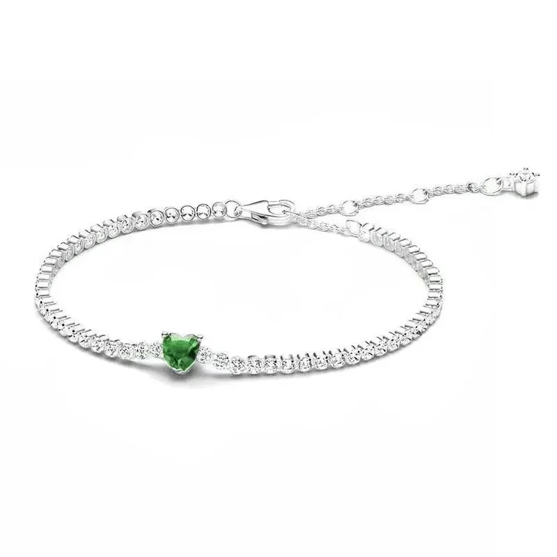 Heart Green Stone Tennis Bracelet