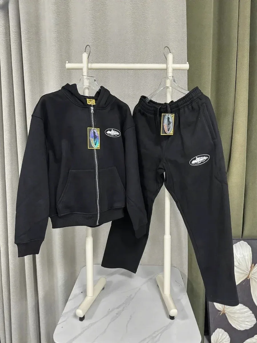 Black Boat Print Tracksuit Set