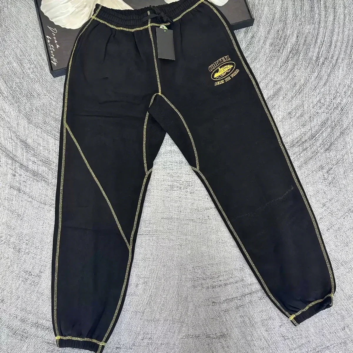Black with Gold Stitching Sweatpants