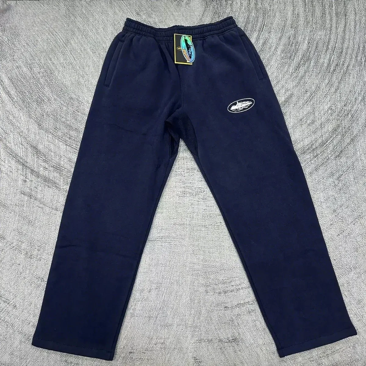 Navy Blue Sweatpants with Boat Logo Casual Bottoms