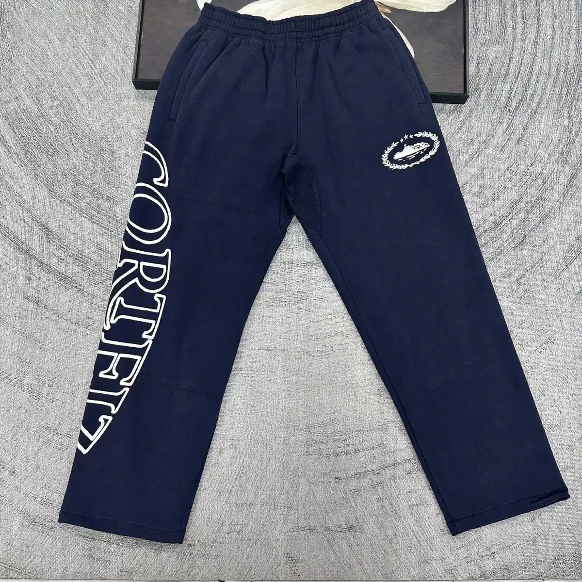 Navy Blue Cortez Sweatpants with White Logo