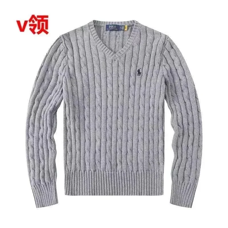 Polo Ralph Lauren Grey Cable Knit V-Neck Sweater