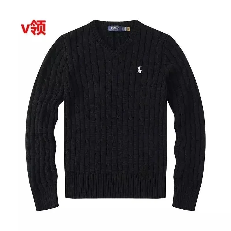Polo Ralph Lauren Black Cable Knit V-Neck Sweater