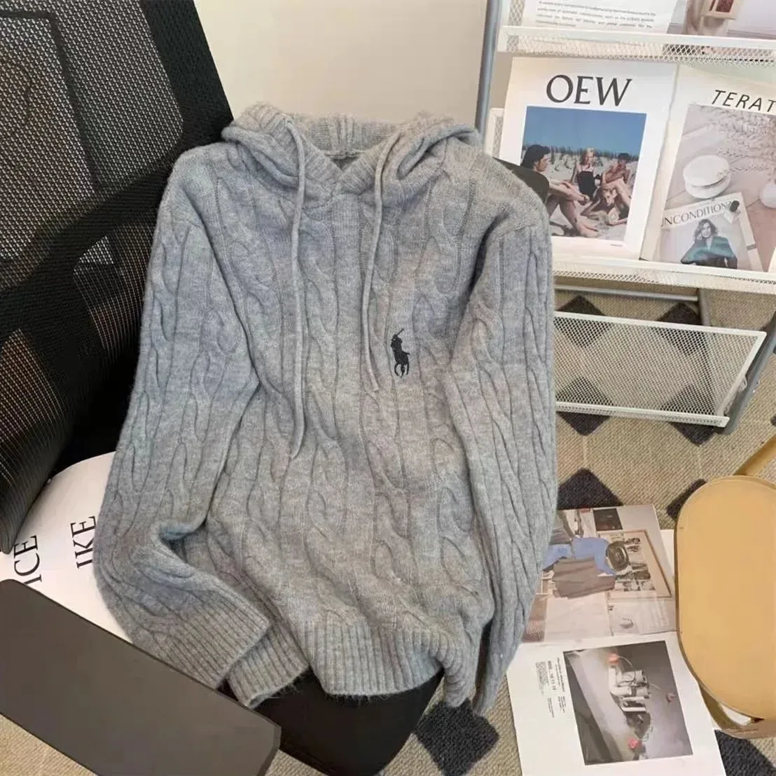 Polo Ralph Lauren Big Pony Grey Cable Knit Hoodie