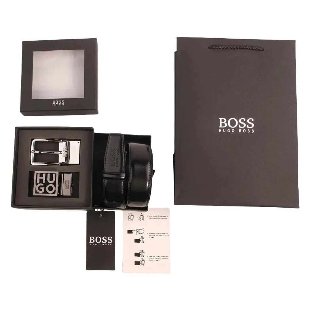 HUGO BOSS Black Leather Belt Set