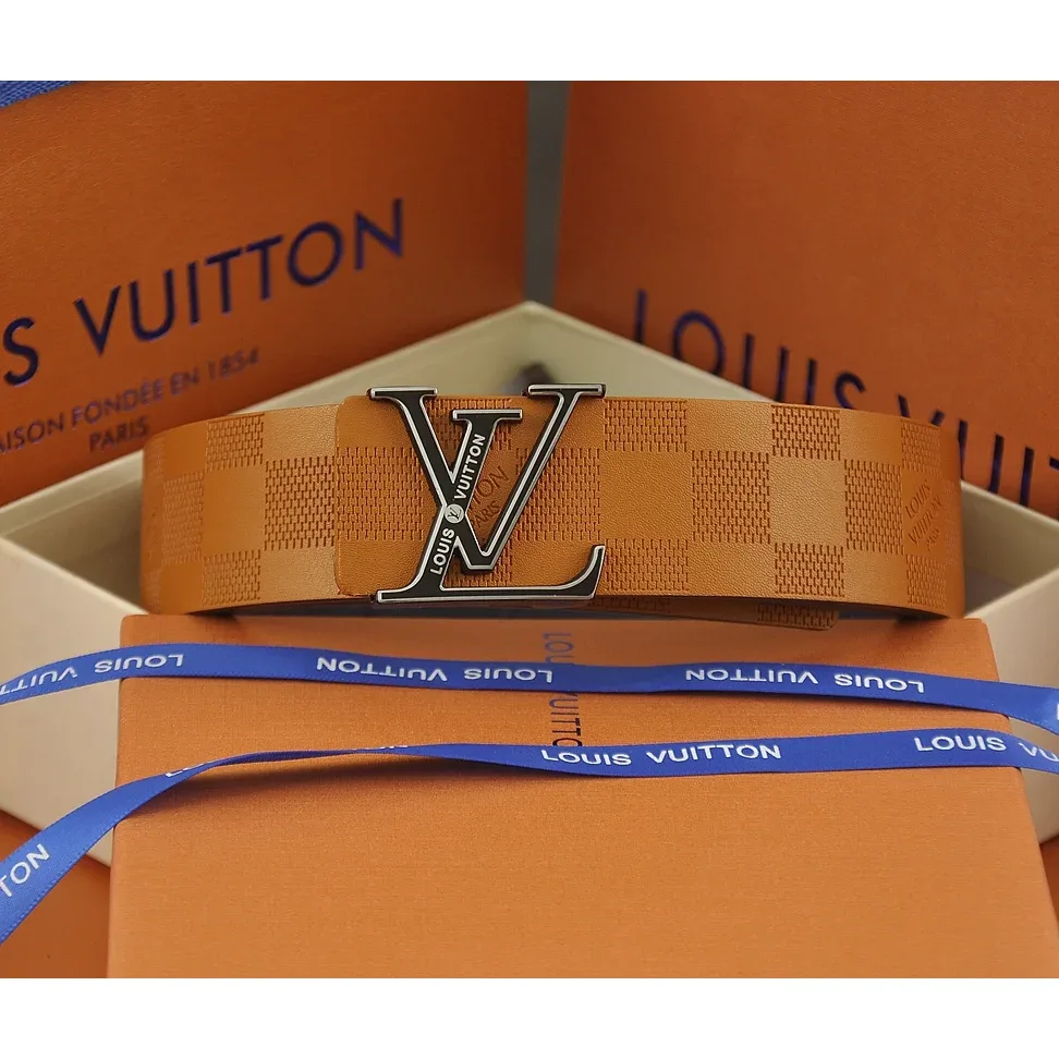 Louis Vuitton LV Monogram Belt Tan Leather Accessory