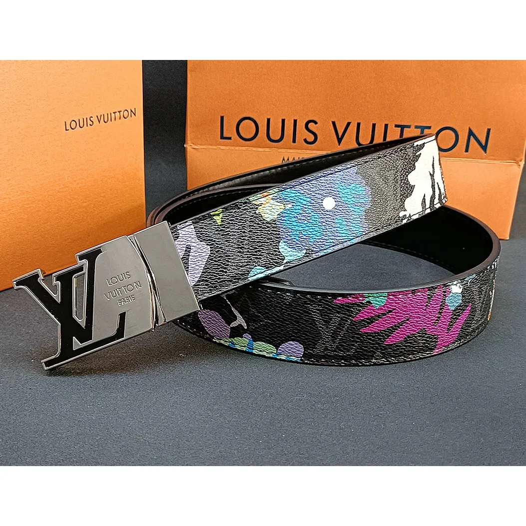 Louis Vuitton Floral Print Belt Black Multicolor