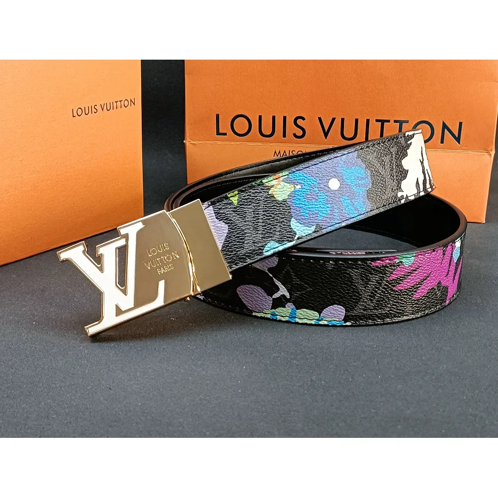 Louis Vuitton Floral Print Belt Black Multicolor Accessory
