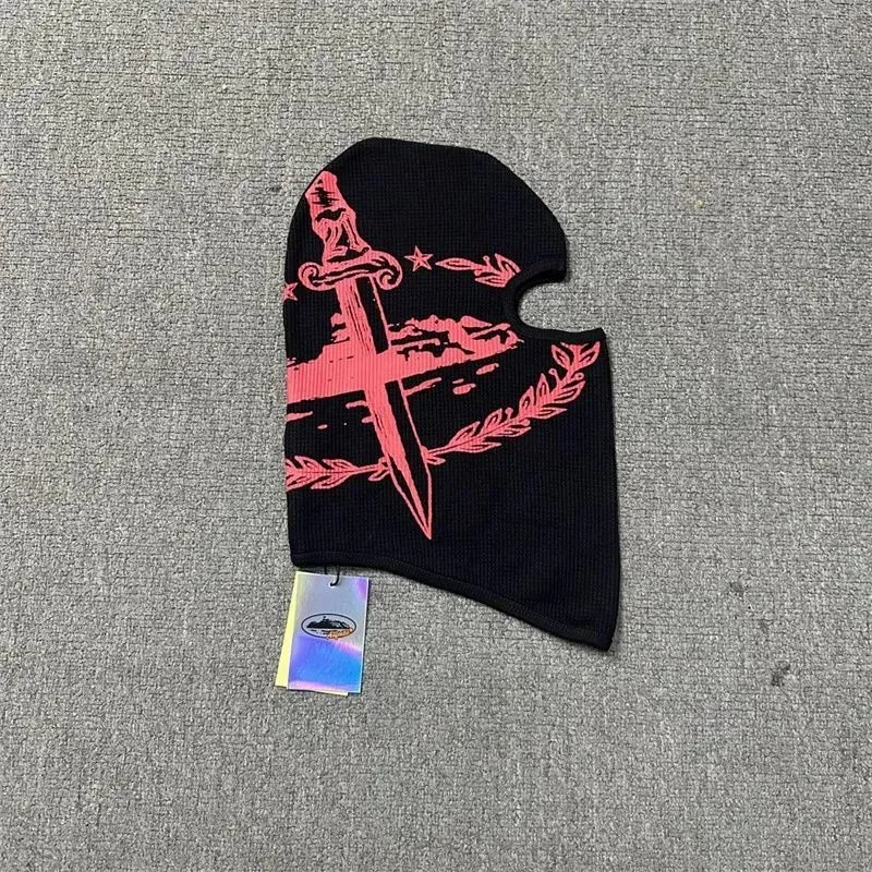 Black with Pink Sword Print Balaclava Headwear