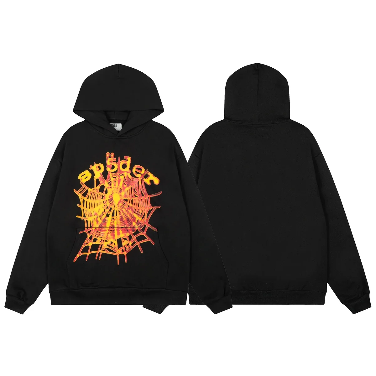 SP5DER Spider 'Flames' Black Hoodie