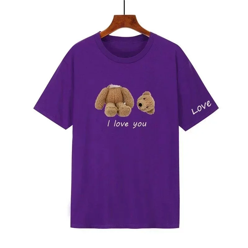 Purple Bear Print T-Shirt Casual