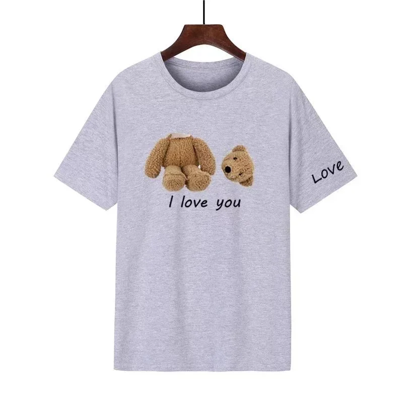 Unisex Grey Bear Print T-Shirt 'I Love You' Design