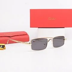 Cartier Soleil Blanc Rectangle Sunglasses Gold Frame Grey Lens