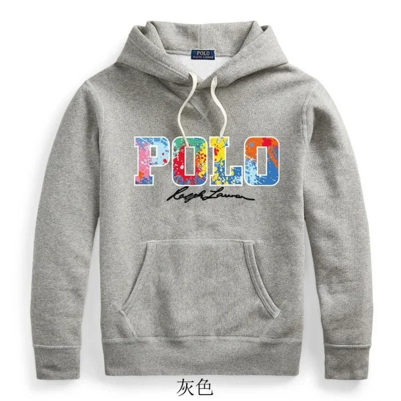 Polo Ralph Lauren Hoodie L060 Grey with Colorful POLO Print