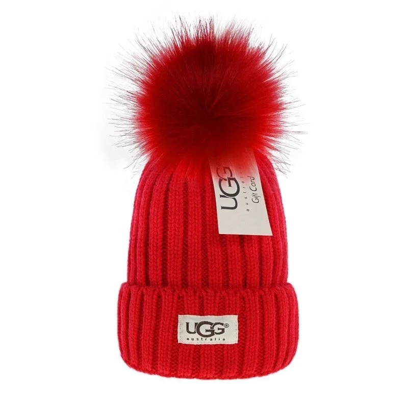 UGG Red Faux Fur Pom Beanie Hat