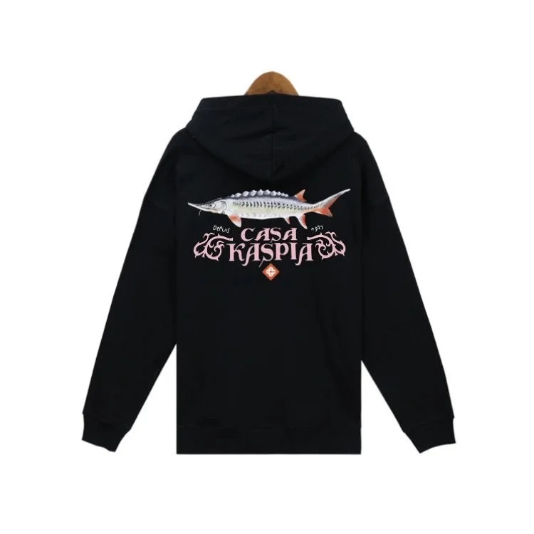 Black Casa Kaspiad Hoodie with Fish Print