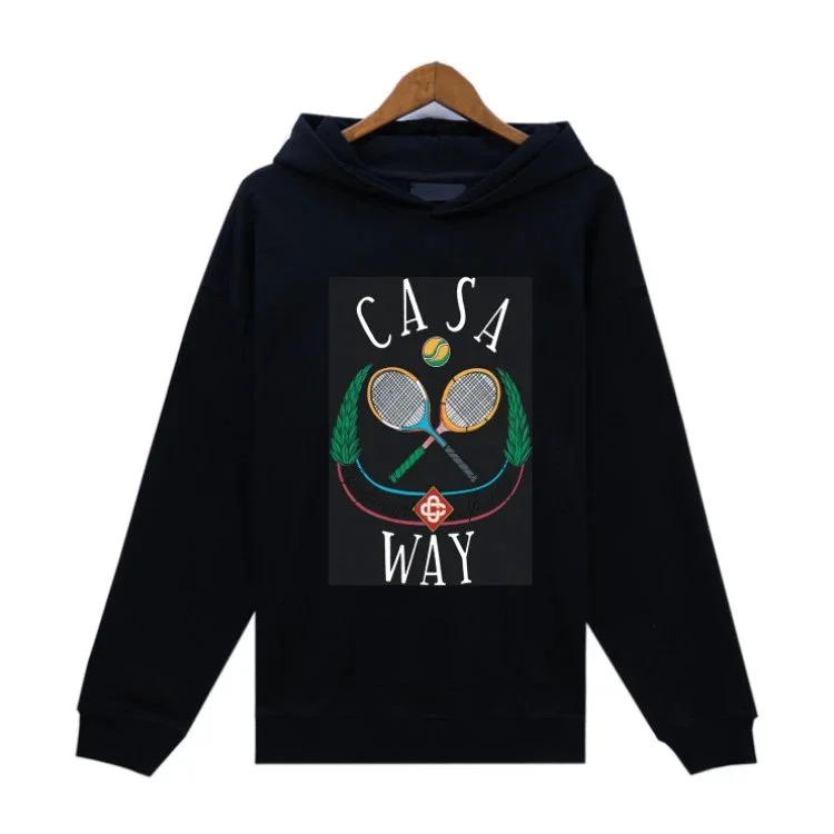 Casa Way Black Hoodie with Tennis Print