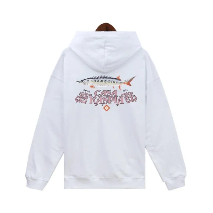 Casa Kaspia White Hoodie with Fish Print