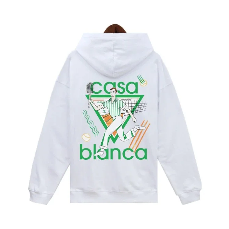 White Casa Blanca Hoodie with Tennis Print