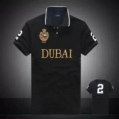 Black-Dubai Polo Shirt with Gold 'Dubai' Embroidery