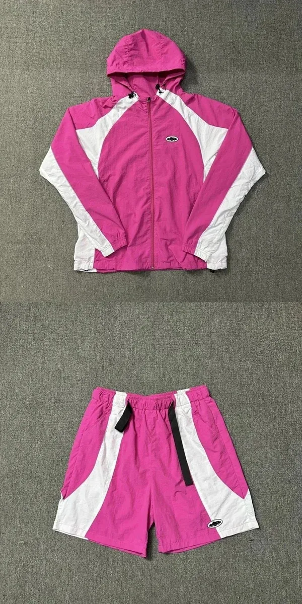 Pink & White Colorblock Windbreaker Set