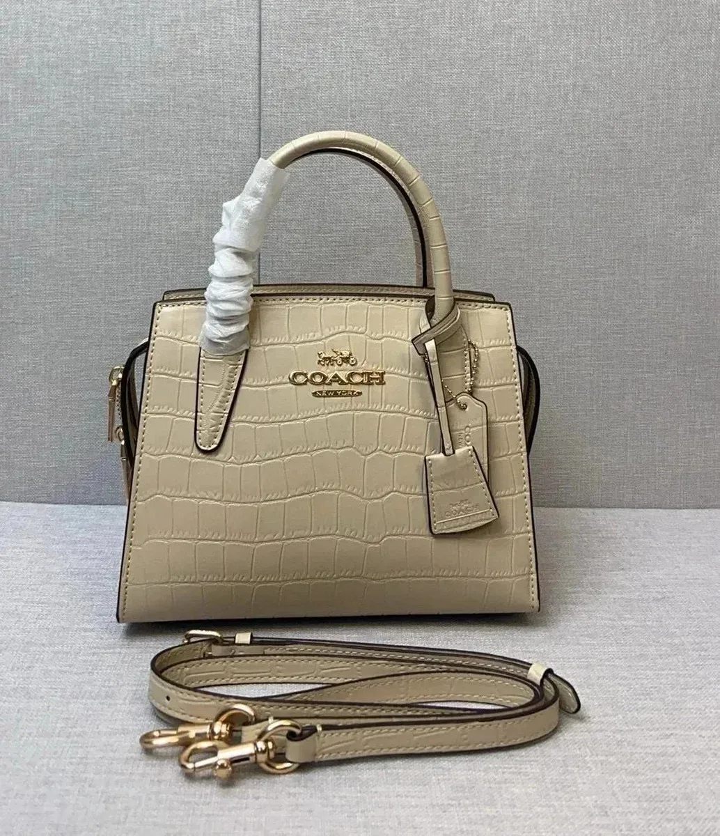 Coach Tabby Croc Embossed Top Handle Bag Cream