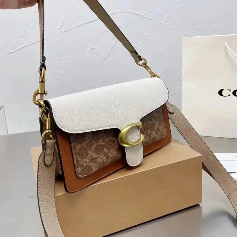 Coach Tabby C-Curve Leather Shoulder Bag Cream & Brown