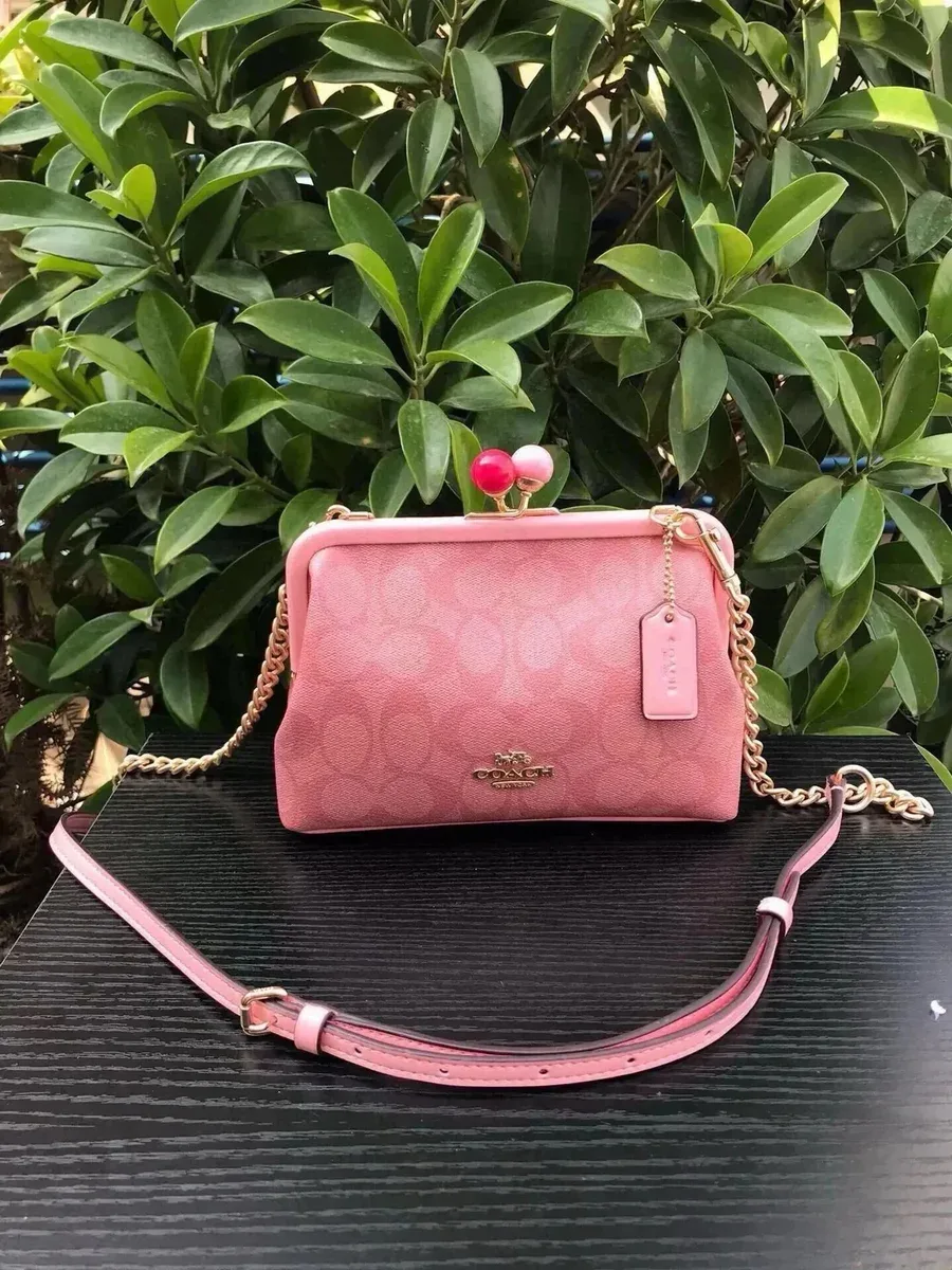 Coach Signature Bead Frame Bag Pink Crossbody