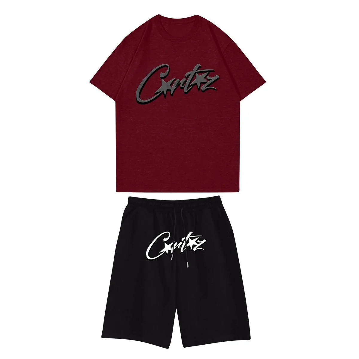 Corteiz RTW Set - Burgundy & Black Co-ord