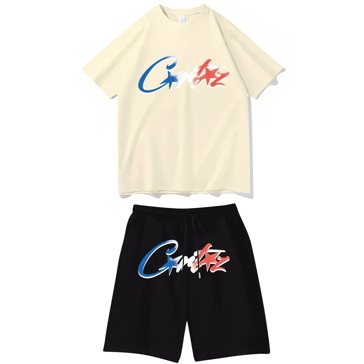 Cortez Set - Cream & Black T-Shirt and Shorts