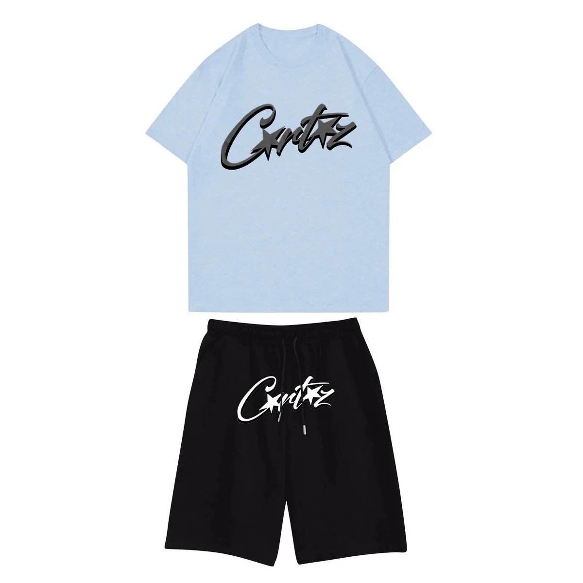 Corteiz RTW T-Shirt & Shorts Set Light Blue/Black