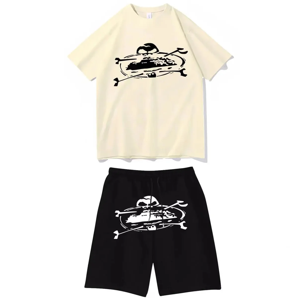 Set T-Shirt & Shorts Skull Print Casual Set