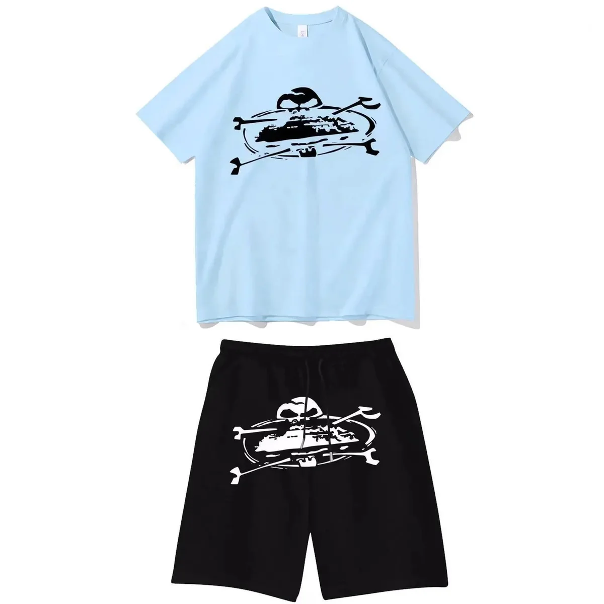 Light Blue & Black Skull Print Co-ord Set