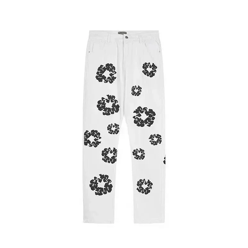 White Floral Print Jeans