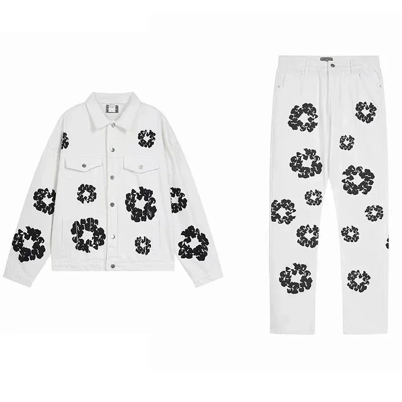 White Floral Print Denim Co-ord Set